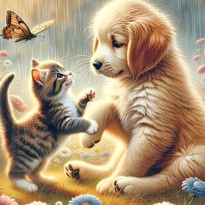 [Diamond Painting Kit Playful Kitten & Puppy - NEW 7.87 in L x 7.87 in W